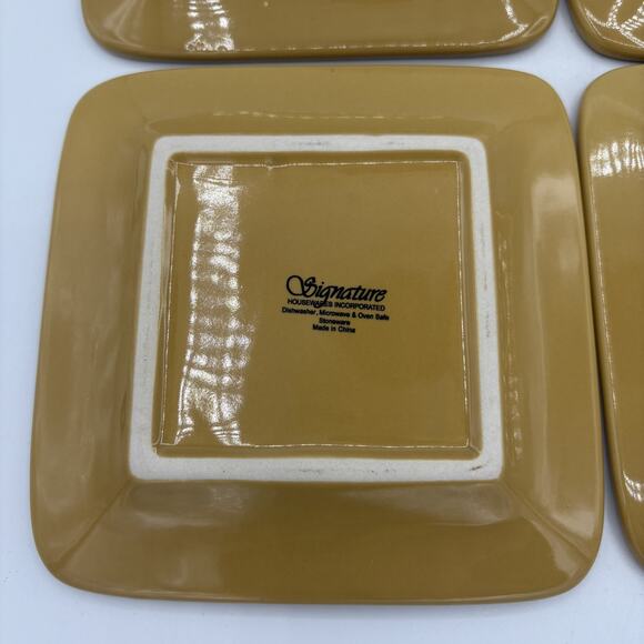 Signature Housewares Stoneware Salad Plates Set 4 Square Embossed 6"‎ Wheat Gold - Picture 10 of 13
